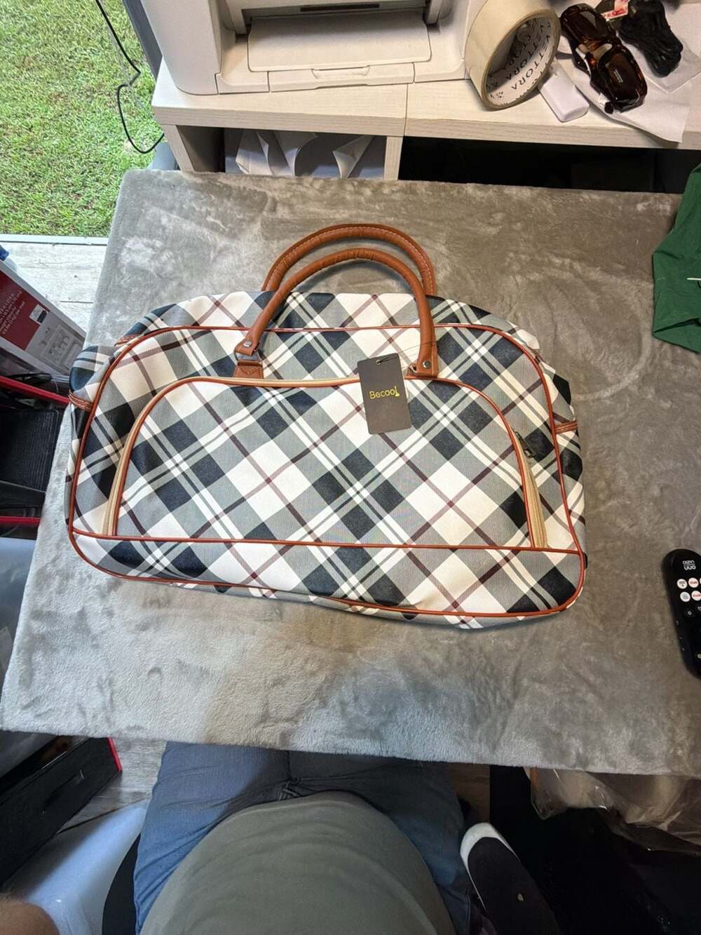 Becool Plaid Weekender Travel Duffle Bag Overnight Carry On Handbag